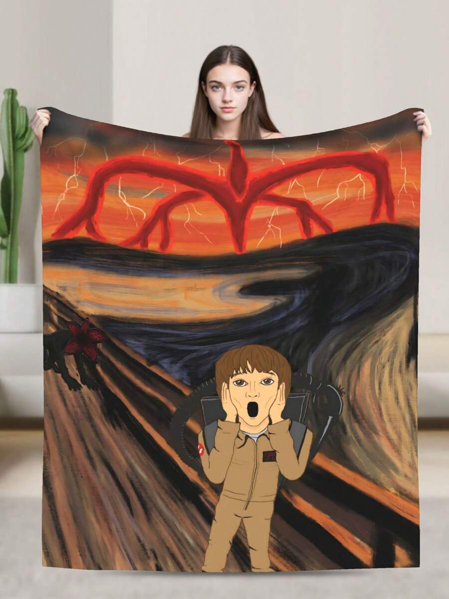 Stranger Merch Things Throw Blanket Warm Blankets Breathable Air Conditioner Blanket For Car Classic Outdoor Blankets For Picnic For All Season - màu đen - Xem 1