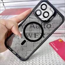 Dark, Wave-Patterned, Japanese-Style Minimalist Geometric Phone Case, TPU Shockproof Metal Camera Holder, Magnetic Design, Compatible With IPhone 17, 16, 15, 14, 13, 12 Pro, Pro Max Plus, And Air. Supports Wired And Wireless Charging. Perfect Gift For Friends, Loved Ones, Or Yourself. - Black - View 4