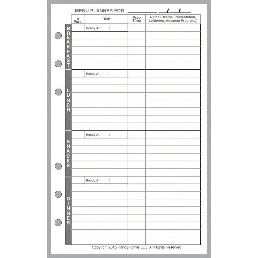 Compact Size Menu Planner And Shopping List, Sized And Punched For Franklin Covey Compact And Other Notebooks (4.25\ X 6.75\) - MenuPlannerandShoppingList - View 1