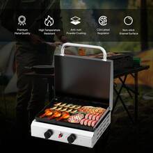 2 Burner Portable Propane Griddle With Lid, 20000BTU Tabletop Flat Gas Grill With Ignition And Oil Collector, Camping Griddle For Outdoor Cooking Patio Backyard Sandbeach BBQ Party - Bếp ga để bàn 2 bếp - Xem 5
