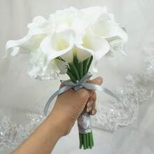 逼真触感马蹄莲婚礼花束，仿真花，适合新娘、伴娘、新娘手捧花、婚礼花艺布置装饰、摄影道具、农舍风婚礼餐桌中心装饰 - 白色C - 查看 9