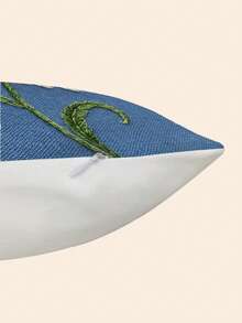 2Pcs Pillow Cover, Ultra Soft, Spring Themed, Faux 3D White Daisy Flower & Stem Pattern On Blue Base, 18x18 Inch, 45x45cm, Balcony Leisure Area, Spring Picnic Mat Matching, Study Leisure Chair Cushion, Accent Pillow Without Filling - Blue - View 7