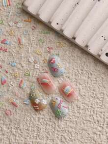 2pcs Cartoon Line Art Cute Girl Style Embossed Nail Art Stickers, Heart, Bow, Star, Flower, Music Note Designs, 5D Delicate Stickers, Suitable For Easter, Music Festival, Wedding Season, Carnival Theme, Easy To Apply For Nail Decoration, DIY, Holiday Gift, Y2K