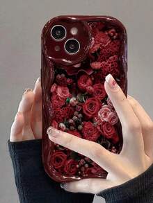 玫瑰图案新款奶油色波浪边软壳手机壳，适用于 17/17 Pro Max/ 16/ 16 Pro/ 16 Pro Max/ 15/XR/7 Pro/8 Pro/P12 Pro Max/P13 Pro Max/P14 Pro Max/P13/P14/P11/P12/P14，可爱时尚加厚保护套 - 彩色 - 查看 7