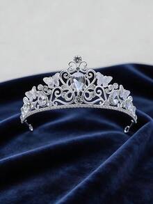 1pc Vintage Ruby Rhinestone Crown, Butterfly Embossed Ornate Headpiece For Party - Multicolor - View 5