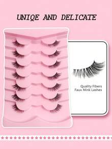 7对透明带柔软自然猫眼效果假睫毛，化妆工具，增长型，蓬松仿貂毛假睫毛，条状假睫毛，睫毛，假睫毛