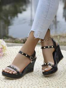 女士纯色厚底轻便凉鞋，一脚蹬设计，奢华时尚鞋履，2025夏季新款舒适休闲女鞋，适合旅行、外出和正式场合。 - 黑色 - 查看 4