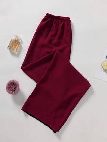 2 piezas Conjunto de pijama de mujer con cardigan y pantalones con cuello con volantes, cómodo y de moda, para primavera/otoño - Rojo - Ver 10