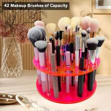 MX  Makeup Brush Holder Organizer For Vanity Acrylic Make Up Brush Drying Rack Storage For Travel Cosmetic Brushes Display Stand With 42 Slots Neon Pink - Neon Pink - View 7