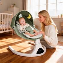 Baby Swing For Infants To Toddler, Portable Baby Swing With Remote Control, 5 Speeds, 3-Point Harness For Newborn  (Green) - 綠色 - 查看 3