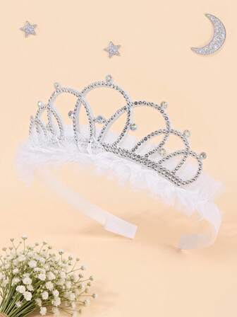 1pc White Mesh Headband Sparkly Crown Hairband Rhinestone Decor Hair Hoop Elegant Princess Headwear Festival Party Gift Headdress Teens Hair Accessories