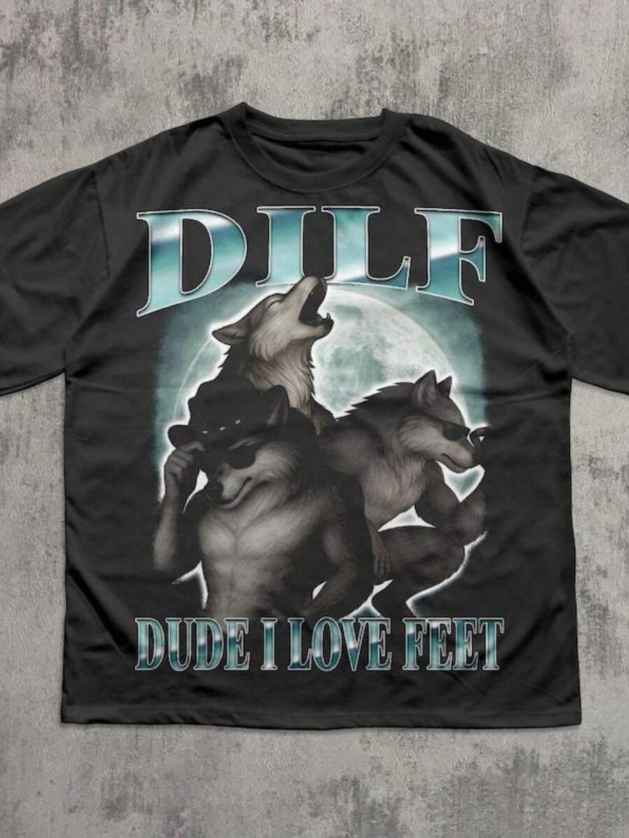Dude I Love Feet Funny T-Shirt Dank Memes Shirt Silly Shirts Inappropriate Tshirt Werewolf Moon Tee Unhinged Clothes Wei - 黑色 - 查看 1