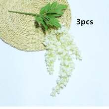 1件/3件装人造紫藤花，白色丝绸仿真紫藤花，塑料悬挂花，适用于家居派对婚礼装饰、仿真植物、秋季装饰、房间、书桌、花园装饰、情人节、礼物、生日、毕业典礼、家居装饰、返校季、学习用品 - 白色 - 查看 12