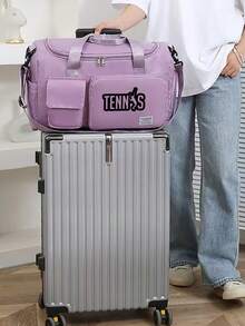 1件装网球印花旅行包，多功能健身手提包/背包，大容量休闲尼龙旅行包，轻便，适合健身房、运动、过夜旅行