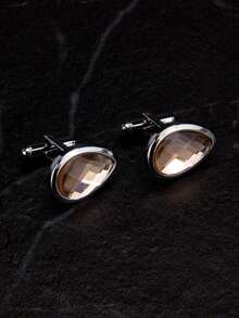 1 Pair Petal-Shaped Light Brown Rhinestone Iron Alloy Fashionable Cufflinks For Men, Party & Gathering