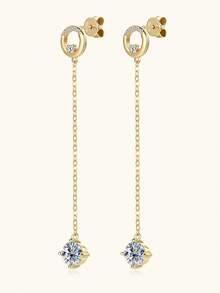 XUJIA 1对925纯银莫桑石耳环，6.5毫米*2颗莫桑石水滴形吊坠耳环，闪亮结婚周年纪念礼物，女士新娘首饰 - 金黃色 - 查看 3