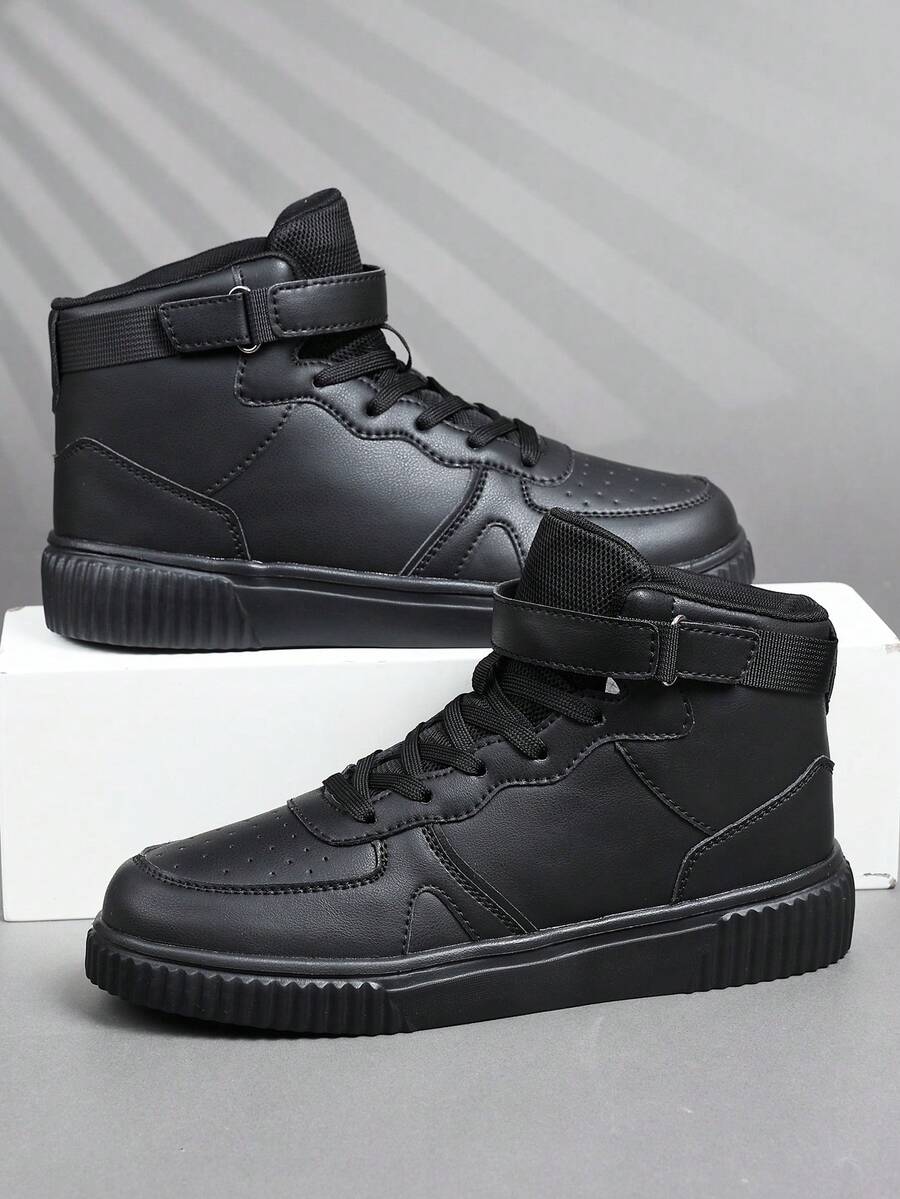 2026 Nuevos zapatos casuales para hombre, zapatillas altas clásicas retro, zapatos casuales de cordones de cuero, zapatos con suela gruesa elevadora, suelas suaves y cómodas, transpirables y ligeras, versátiles y de moda para el uso diario - Negro - Ver 1