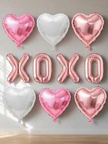 10pcs/Set Valentine's Day Party Decorations, 16" Red/Pink/Rose Gold/Black "XOXO" Letter Balloons, 18" Red/Rose Gold/Pink/White/Light Purple/Black Foil Heart Shaped Balloons, Create Gals Party, Family Day, Galentines Day Party Decor, Anniversary, Confession, Photo Backdrop, Selfie Props, Singles Party, Proposal, Love Expression Decorations - 彩色 - 查看 11