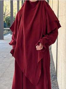 两件套：希玛尔头巾祈祷头巾 + 宽松舒适的阿巴雅穆斯林长袍，适合女性日常穿着和祈祷，四季皆宜 - 彩色 - 查看 9