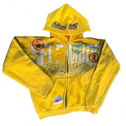 Design Sense Versatile Sweater European And American Personality Street Hoodie Printed  Zipper Men And Women The Same Loose