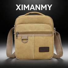 Minimalist Men's Canvas Shoulder Bag, Fashionable Retro Casual Canvas Messenger Bag, Casual Handbag - Khaki - View 6