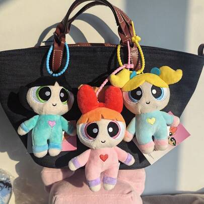 THE POWERPUFF GIRLS 12cm Colgante de peluche de las Chicas Superpoderosas, colección de ropa de dormir linda, muñeca de dibujos animados como regalo para niñas, accesorio suave para bolso
