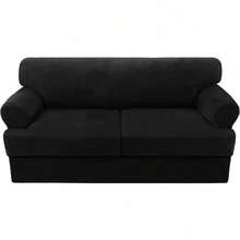 Trugenix-Sofa Cover 2 Piece T Cushion Armchair Slipcovers Velvet Couch Cover Furniture Protector Stretch T Cushion Sofa Covers For 1 Cushion Couch With 1 Individual T Cushion Covers, Deep Teal-GP - 黑色 - 查看 9
