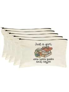 5/2/1pcs Floral & Book Reading Themed Canvas Zipper Storage Bags Gift Packaging Set, Creative "You're Awesome" Motivational Small Gift Bags, Suitable For Back To School, Graduation, Travel, Birthday, Anniversary, Teacher's Day, Appreciation Gifts - Beige - View 17