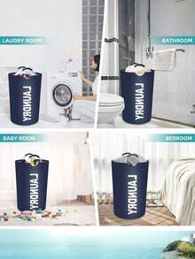 1个92升大号黑色可折叠洗衣篮，独立式高款衣物收纳篮，洗衣篮，旅行必备 - 彩色 - 查看 3