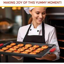 3 PiecesNonstick Kitchen Oven Baking Pans - Premium & Stylish Non-Stick Steel, Commercial Grade Restaurant Quality Metal Bakeware With Red Silicone Handles - Easy To Clean - Black - View 8