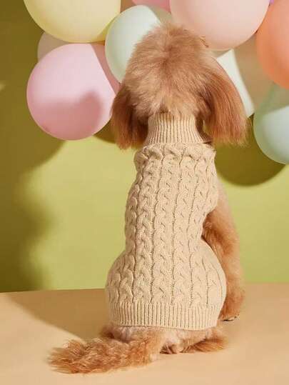 1pc New 2ft Casual Elastic Solid Color Twisted Knit Comfortable Teddy Bear Dog Sweater, Pet Dog Sweater Fashion Autumn/Winter, Pet Clothing, Solid Color Twisted Knit Warm And Comfortable Clothing, Cute Pet Warm Sweater Twisted Knit Autumn/Winter Candy Color Solid Color New Dog Pullover