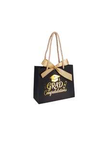 10pcs/1pc Graduation Gift Boxes With Handles (Includes Ribbons), Graduation Gift Bags, Graduation Gift Boxes, Graduation Candy Tote Bag Gift Boxes, Graduation Party Favors - Black With Gold Ribbon [Graduation Season Handbag] - View 10