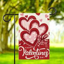 1pc Valentine'S Day Heart Garden Flag - Double-Sided Polyester Burlap, Seasonal Outdoor Holiday Decor, Machine Washable, 12x18 Inches - 1PC WW1382 - 查看 5