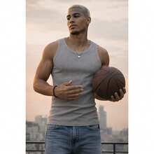 Basic American Ribbed Tank Top - Grau - Übersicht 4