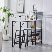 3Pcs Bar Table And Stools Set, Kitchen Breakfast Bar Table And Chairs Set 2 With Cup Holder And Wine Rack, Bar Table Sets Furniture For Kitchen, Dining Room, Pub, Cafe - Grey - View 10