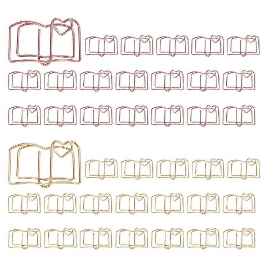 40pcs Book Shape Paper Clips With Clear Box, Rose Gold And Yellow Gold, Funny Cute Paperclips Bookmarks Planner Clips For Fun Office Supplies Schoolsss Gifts Wedding Decoration - Sách 40 cái - Xem 1