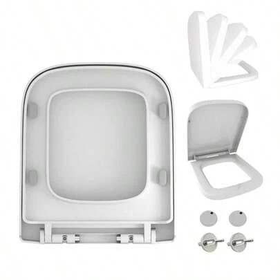 Square Soft Close Toilet Seat,White Toilet Seat Lid With Quick Release, Simple Top Fixing,Easy Cleaning,Anti Slam