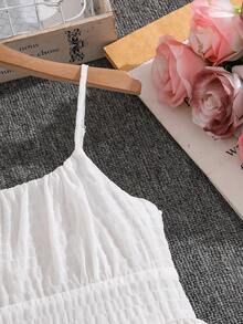 Left Mama 女童优雅白色吊带连衣裙，适合夏季海滩度假 - 白色 - 查看 4