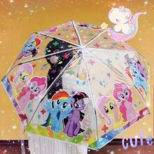 1pc My Little Pony Cute Transparent Manual Umbrella, Cartoon Character Print Clear Rain Umbrella, Lightweight Portable Umbrella For Kids & Girls - Perfect Christmas Birthday Gift For Anime Fans - Multicolor - View 1