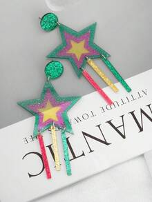 1对创意多巴胺主题星形耳环，适合圣帕特里克节及其他场合佩戴 - 星星 - 查看 6