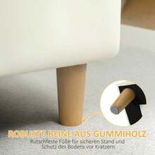 Upholstered Stool With Storage Space, Wooden Legs, Soft Fabric Cover, Cream White - Beige - View 4