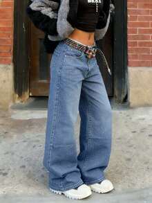 Quần jeans nữ dáng suông rộng rãi kiểu vintage, phong cách đường phố tối giản cổ điển, dễ mặc hàng ngày, thích hợp cho mùa xuân. - Rửa nhẹ - Xem 2