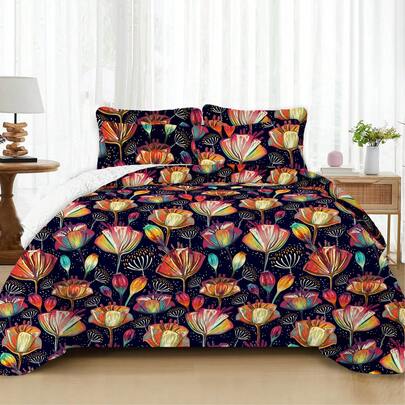 2/3件套床上用品（1个床罩+1/2个枕套），数码印花，柔软舒适，巴洛克风格，适用于酒店、卧室、宿舍，四季皆宜。