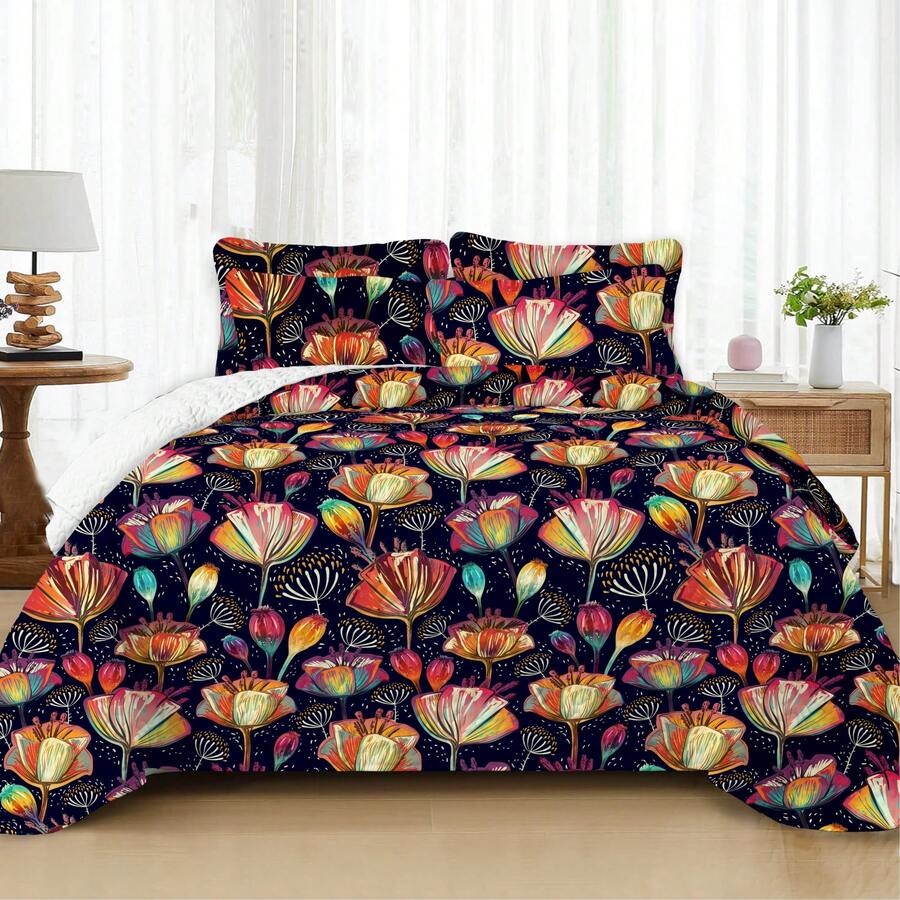 2/3件套床上用品（1个床罩+1/2个枕套），数码印花，柔软舒适，巴洛克风格，适用于酒店、卧室、宿舍，四季皆宜。 - 彩色 - 查看 1