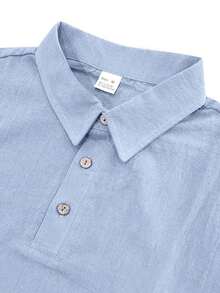 男士浅蓝色短袖亚麻polo衫，透气舒适，适合海滩和夏季休闲穿着。 - 淺藍色 - 查看 5