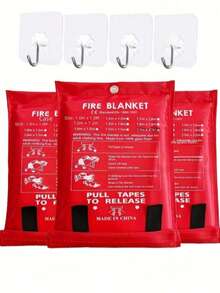 1件/2件装灭火毯 - 应急阻燃毯，39.37 x 39.37 英寸 - 玻璃纤维灭火毯，适用于厨房、家庭、学校、壁炉、烧烤架、车辆、办公室和仓库，带挂钩 - 彩色 - 查看 1