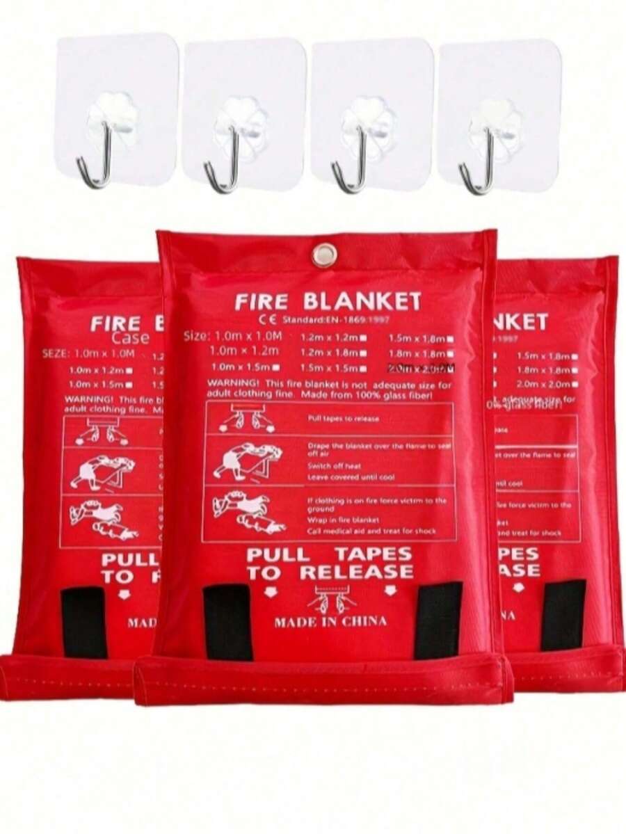 1件/2件装灭火毯 - 应急阻燃毯，39.37 x 39.37 英寸 - 玻璃纤维灭火毯，适用于厨房、家庭、学校、壁炉、烧烤架、车辆、办公室和仓库，带挂钩 - 彩色 - 查看 1