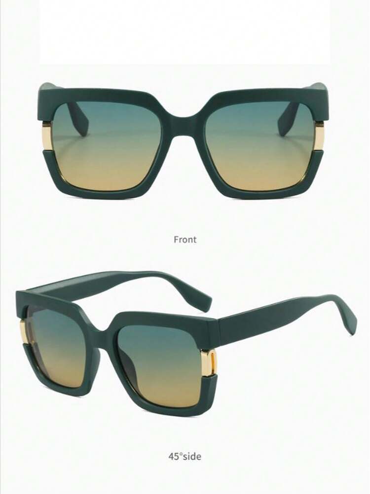 1 pieza Gafas de moda con marco verde oliva y ribete dorado degradado, gafas de moda para mujer, adecuadas para la calle, sesiones de fotos, vacaciones en la playa - Multicolor - Añade 3