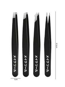 4pcs High Quality Stainless Steel Eyebrow Tweezers, Slanted Tip Eyebrow Hair Removal Tweezers, Precision Grooming Tweezers, Eyelash Curler Tools, Suitable For Men And Women - Multicolor - View 6