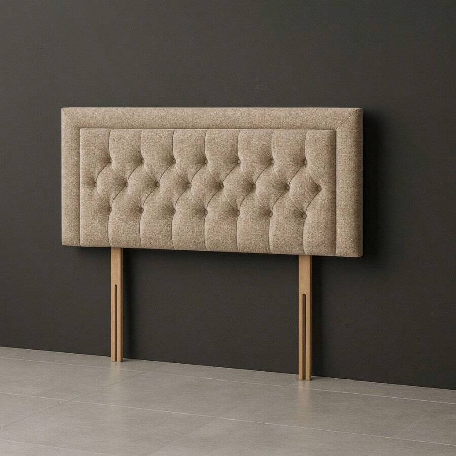 2ft6 Small Single Miami Chesterfield Velvetto Headboard 20inch - Beige - View 1